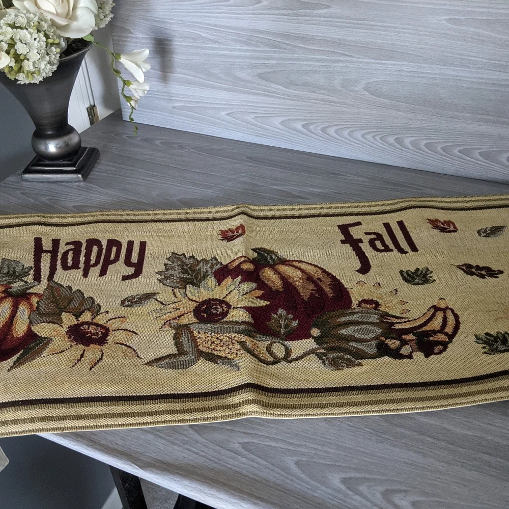 Harvest Happy Fall Tapestry Long Table Runner